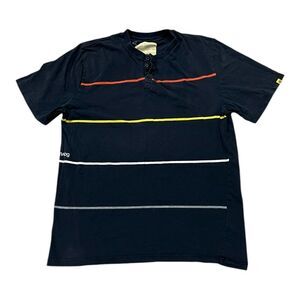 Analog Washed Black Striped Henley T-shirt L